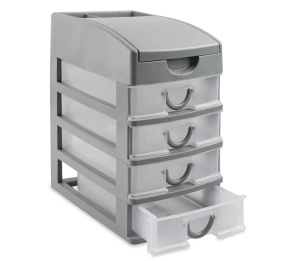 Organizator compact pentru birou format din 4 sertare, Plastic, Dimensiune15x22x26cm, Gri