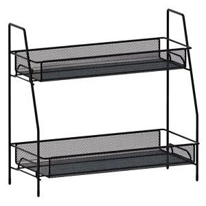 Organizator metalic multifunctional, cu 2 nivele, ideal pentru cosmetice sau condimente, negru - Img 1