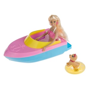 Papusa Manechin Betty cu costum de baie si barca, 2 accesorii incluse, varsta 3+ ani