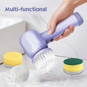 Perie electrica multifunctionala, fara fir, cu 4 capete, incarcare USB, suport, alb-lila - Img 12