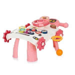 Premergator 3 in 1, masuta de activitati, cu sunete si lumini, 6 luni+, 41x41x44 cm, alb-roz/alb-gri - Img 5