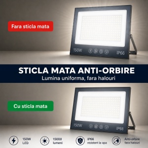 Proiector cu LED-uri de 150W, 15000LM, pentru exterior sau interior, IP66, din sticlă mată anti-orbire - Img 6