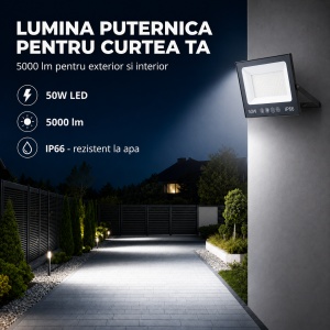 Proiector LED 50W, Iluminat Puternic 5000lm, Pentru exterior sau interior, Protectie IP66 - Img 4
