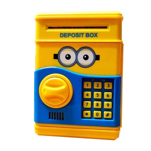 Pusculita interactiva pentru copii, cu functie ATM, cod pin si seif, minion, galben-albastru - Img 2