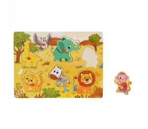 Puzzle cu Animale de la Fermă, din lemn, 7 piese, 30x22 cm - Img 2