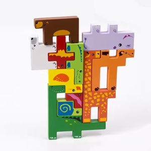 Puzzle educativ pentru copii 2 ani+, tip tetris 3D cu animale, din lemn, 19.6x19.6x1.5 cm, multicolor - Img 6