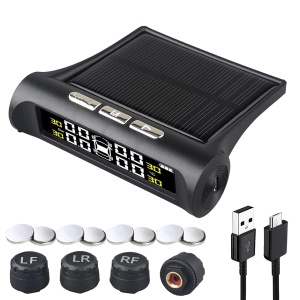 Senzori presiune si temperatura anvelope, cu alarma, incarcare solara, afisaj LCD, alarma, negru - Img 1