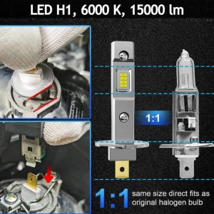 Set 2 becuri LED W H1 120W, 15000Lm, 12V, 6000K, lumina alb-rece - Img 5