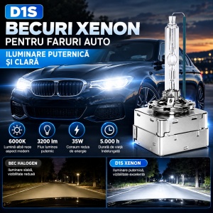Set 2 Becuri Xenon D1S HID – lumină alb rece 6000K, Quick Start și soclu metalic - Img 2