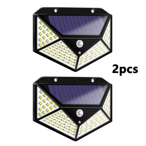 Set 2 lampi solare de perete cu 100 LED, Senzor de miscare si lumina, 3 moduri de iluminare