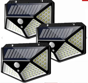 Set 3 lampi solare de perete cu 100 LED, Senzor de miscare si lumina, 3 moduri de iluminare