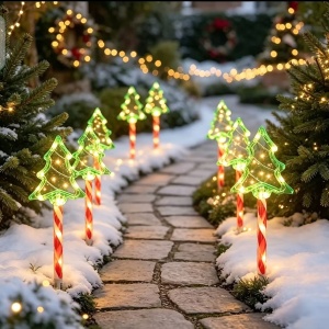 Set 5 x Acadele luminoase cu bradut, Decoratiune de Craciun pentru exterior, Incarcare solara, Dimensiune 40 cm, Alb Cald - Img 6