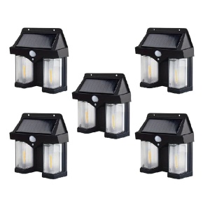Set 5 x Lampi solare duble pentru perete, 2W, 1200LM, protectie intemperii IP65, pentru casa sau gradina, negru - Img 1