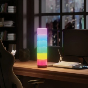 Set 6 lumini led RGB, Asezare tip coloana, Telecomandă, Dimensiune 39cm