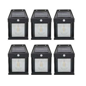 Set 6 x Lampa solara de perete, Putere 2W 600LM, Rezistenta la apa IP65, Negru