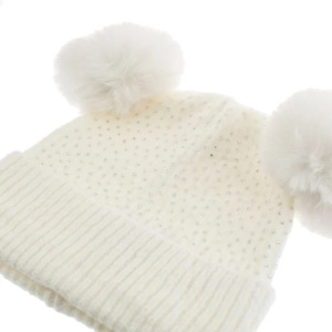 Set Caciula cu Strasuri, Urechi Pompon si Fular, captuseala fleece, 6 ani, ecru - Img 2
