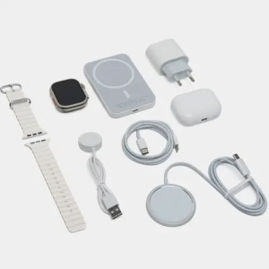 Set complet cu Smartwatch X8 de 2", casti in-ear wireless, incarcator, cabluri, baterie externa, 8 in 1, negru/portocaliu/alb-gri - Img 8
