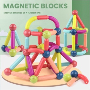 Set cu 46 de piese magnetice de constructie, pentru copii 3 ani+, plastic, usoare si rezistente, multicolor - Img 2