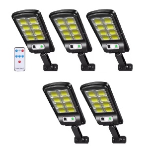 Set cu 5 lampi solare stradale cu telecomanda si senzor de miscare, 8 cadrane 160 LED COB - Img 1