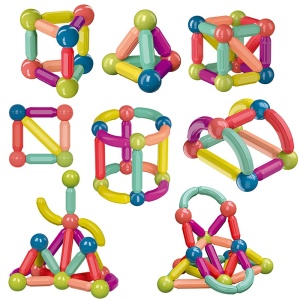 Set cu 66 de piese magnetice de constructie, pentru copii 3 ani+, plastic, usoare si rezistente, multicolor - Img 5