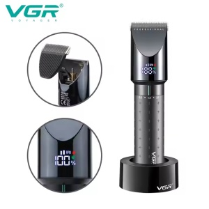 Set cu aparat de tuns fara fir, VGR V-698, 4 distantiere, afisaj LED, cu suport, incarcare USB, Negru - Img 5