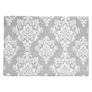 Set Cuvertură Pat 2 Persoane 220x240cm cu 2 Fețe de Pernă 49x68cm, Model floral, Culoare Gri deschis - Img 4