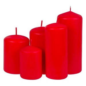 Set de 5 lumanari decorative din parafina in forma de coloana, Dimensiune Ø6x15 cm, rosu