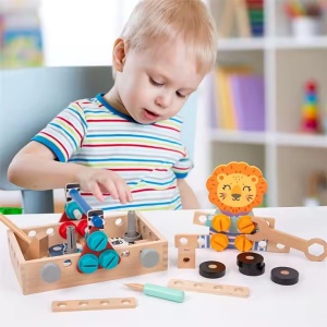 Set de joaca bricolaj, pentru copii 3 ani+, din lemn, cu 44 piese, 25x15cm, multicolor - Img 1