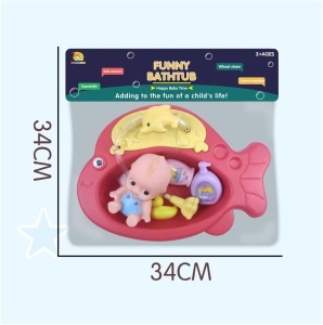 Set de joaca pentru copii 3+ ani, cu cadita in forma de peste, bebelus si accesorii baie, stropeste cu apa, 34x34 cm, multicolor - Img 4