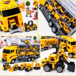 Set de Joaca Tir Transportator cu 6 Utilaje de Constructii, Camioane si Masinute de Santier - Img 5