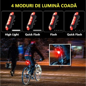 Set lumini bicicleta - Far si stop LED - Acumulator reincarcabil USB - Img 4