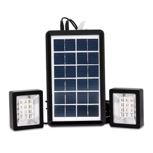 Sistem de iluminare LED cu 2 proiectoare si panou solar, Putere 6V 3W 1200LM, Acumulator 3600mAh