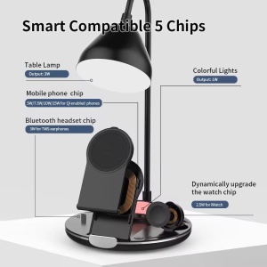 Statie de incarcare rapida cu lampa LED, Putere 20W, Incarcare wireless pentru smartphone, casti si ceas, Negru - Img 9