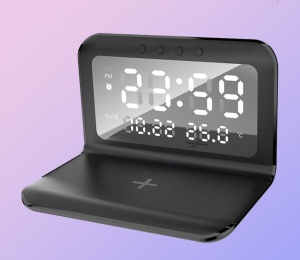 Statie de incarcare wireless rapida 3 in 1, Display LCD, Ceas, alarma si temperaura, alimentare USB - Img 5