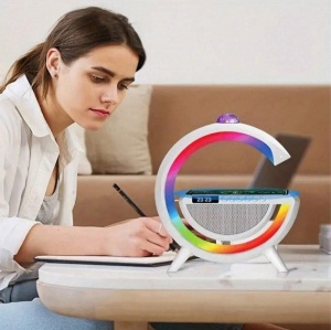 Statie Incarcare 3 in 1 cu lampa RGB, Wireless, Boxa Bluetooth, Ceas Digital - Img 6