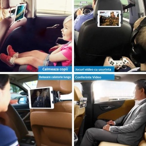 Suport auto pentru telefon sau tableta cu fixare pe tetiera - Img 2