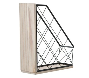 Suport metalic pentru dosare cu baza din lemn, Dimensiune 27.5x10x34cm - Img 2