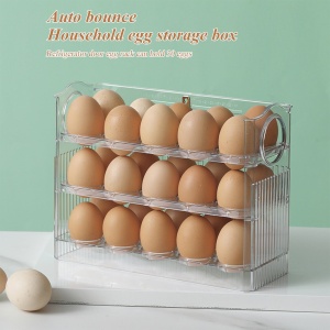 Suport organizator oua pentru frigider, 30 bucati, flip 3 straturi, transparent - Img 5