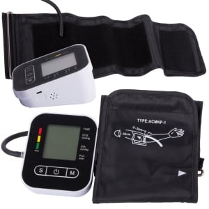 Tensiometru electronic pentru brat, cu ecran LCD, arata artitmia, functioneaza cu baterii, alb cu negru - Img 1