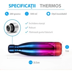 Termos din Otel Inoxidabil de calitate, 500ml, pană la 8h Cald/24h Rece - Img 6