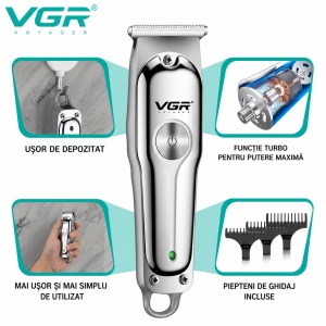 Trimmer Profesional VGR V-071, Lama T din Otel Inoxidabil, Autonomie 120 Minute, Incarcare USB, 3 Piepteni Inclusi, Argintiu - Img 11