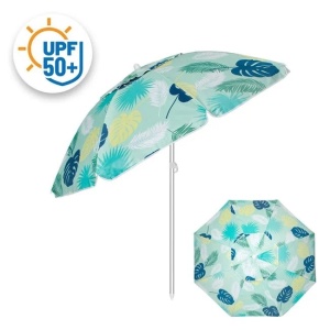 Umbrela de Plaja Anti Vant, Model Frunze Tropicale, UPF 50+, Cadru din Aluminiu, Ø2m, Verde - Img 3