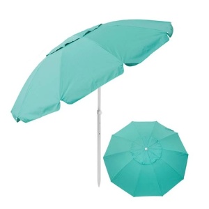 Umbrela Plaja Anti Vant, Protectie solara UPF 50+, Cadru Metalic 4 Inele, Ø2.25m, Turcoaz-Argintiu - Img 4