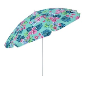 Umbrela Plaja, Cadru Metalic, Ø2m, Turcoaz cu Flori Fucsia - Img 3