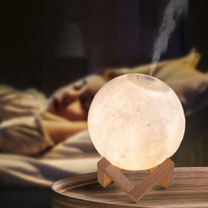 Umidificator - Difuzor de Arome tip Luna cu ultrasunete si suport din lemn, 880ml, 30h, 60m² - Img 11
