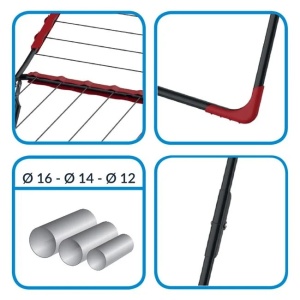 Uscator pentru rufe, din metal, dimensiuni 214x54x92cm, negru-rosu - Img 2