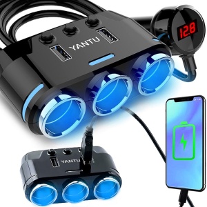 Adaptor Multiplicator priza bricheta auto cu 3 iesiri, Voltmetru - Img 2