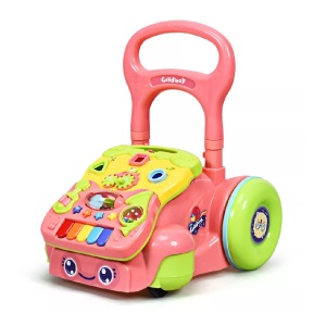 Antemergator cu activitati 2 in 1, pentru copii 1 an+, cu sunete si lumini, 37x40x42 cm, albastru-verde/roz-verde - Img 2