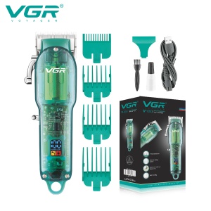 Aparat de tuns Profesional VGR V-660, Autonomie 200 Minute, Lama din Otel Inoxidabil, USB, Reglaj 0.8-12 mm, Afisaj LED, Transparent Verde
