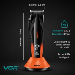 Aparat de tuns Profesional VGR V-889C, Motor 9000 RPM, Acumulator 2500 mAh, Lame Ceramice + DLC, Ecran LED, Autonomie 180 Minute - Img 7